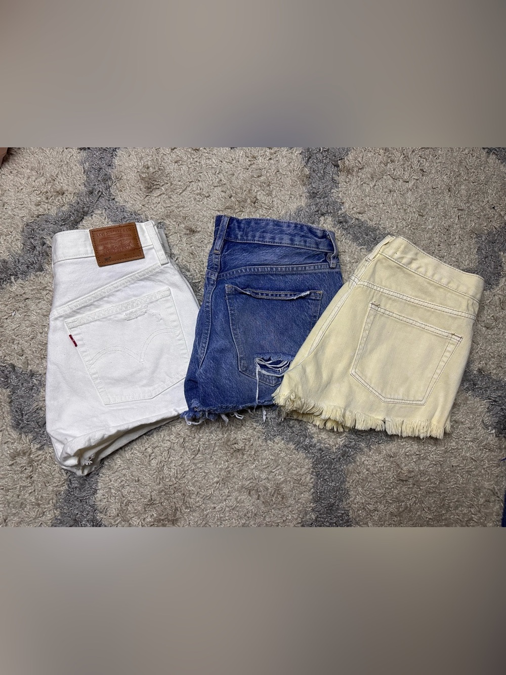 We The Free High-Rise Denim Cutoff Shorts - White, Blue, Cream